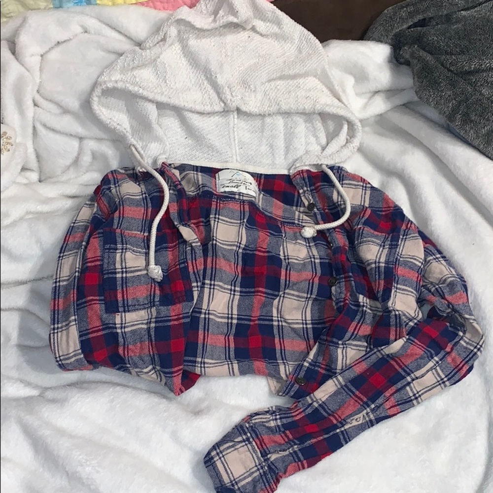 Red and blue hooded flannel